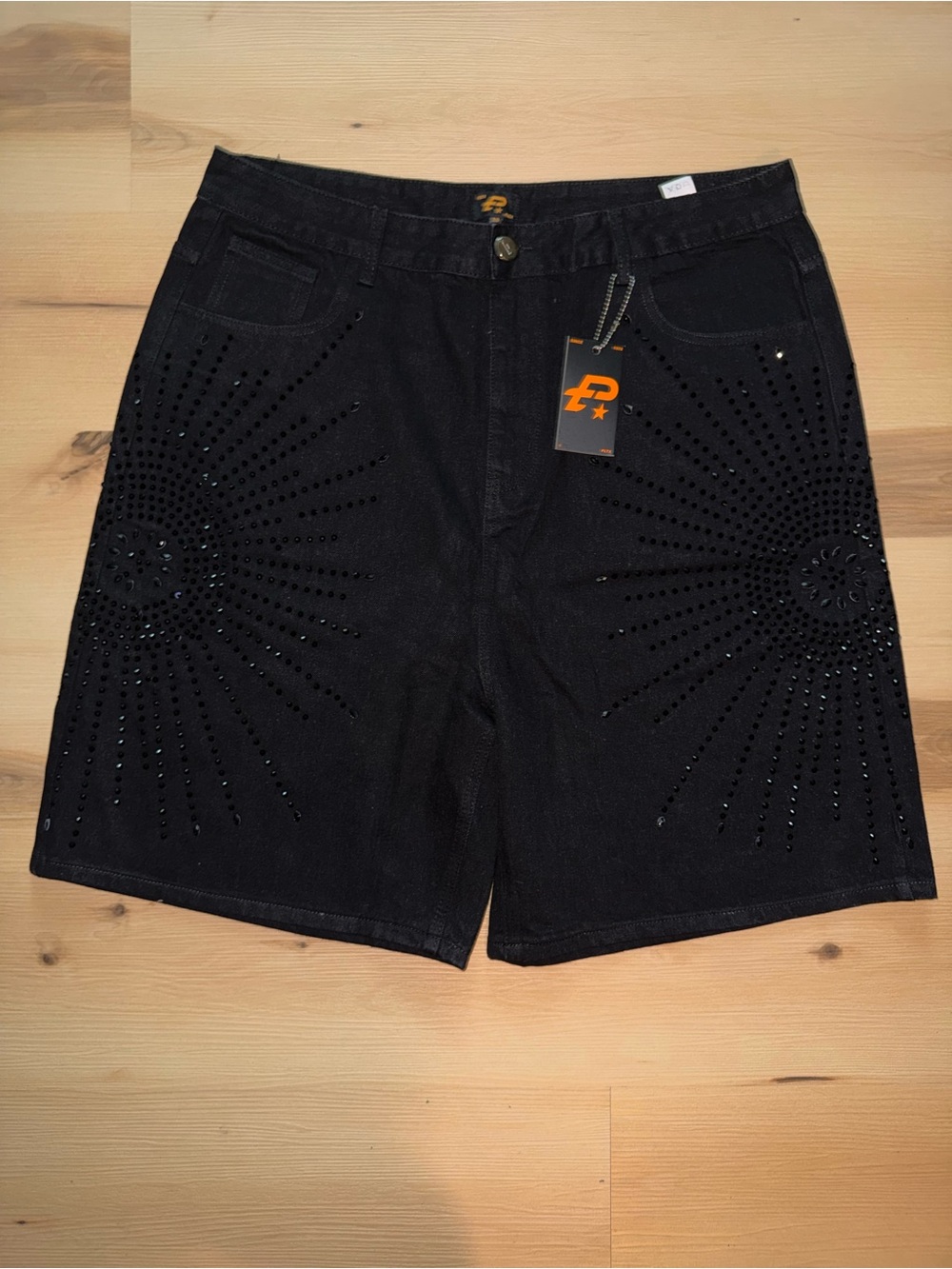 Poltix Black Denim Rhinestone Jean Shorts